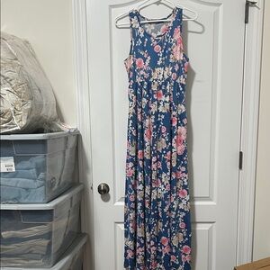 YOINS Blue Floral Maxi Dress